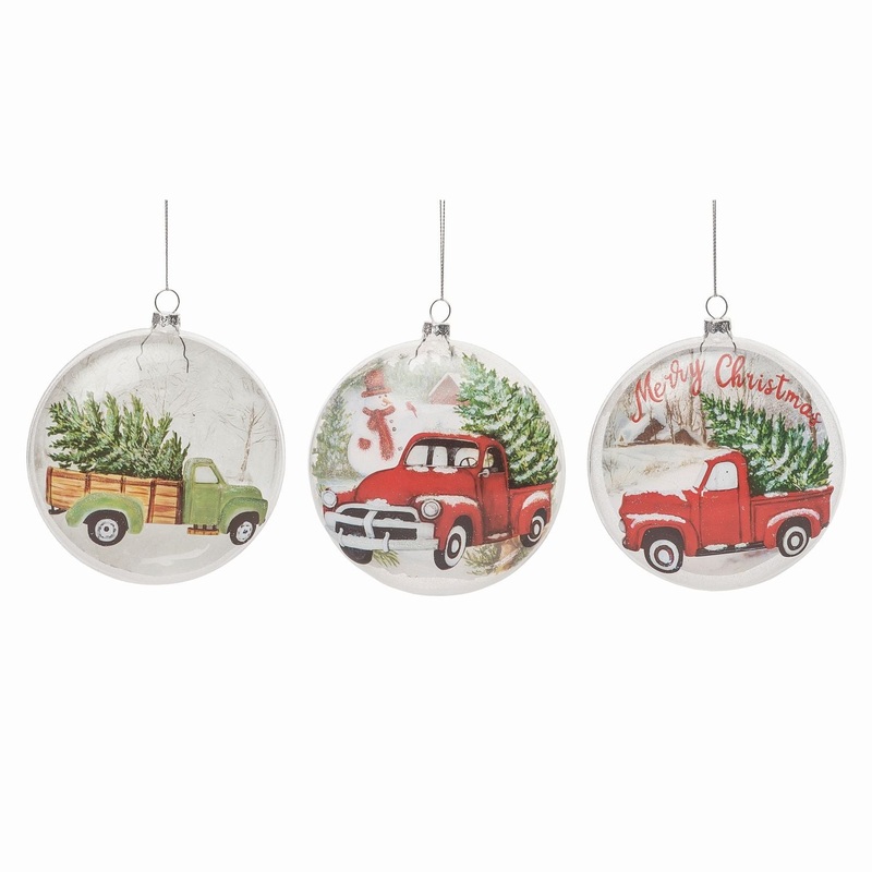Transpac Glass Painted Farm Truck Ornament, Set Of 3, Assortment