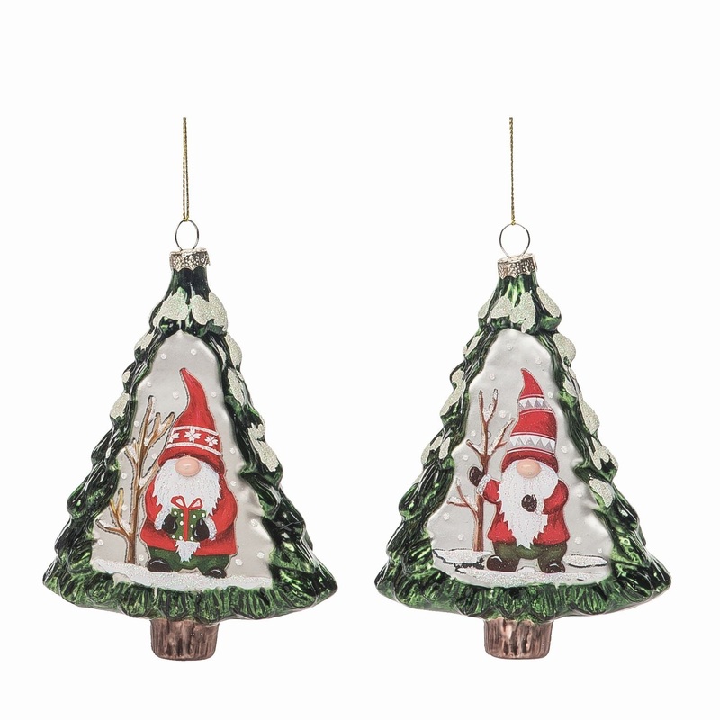 Transpac Glass Painted Gnome Tree Ornament, Set Of 2, Assortment