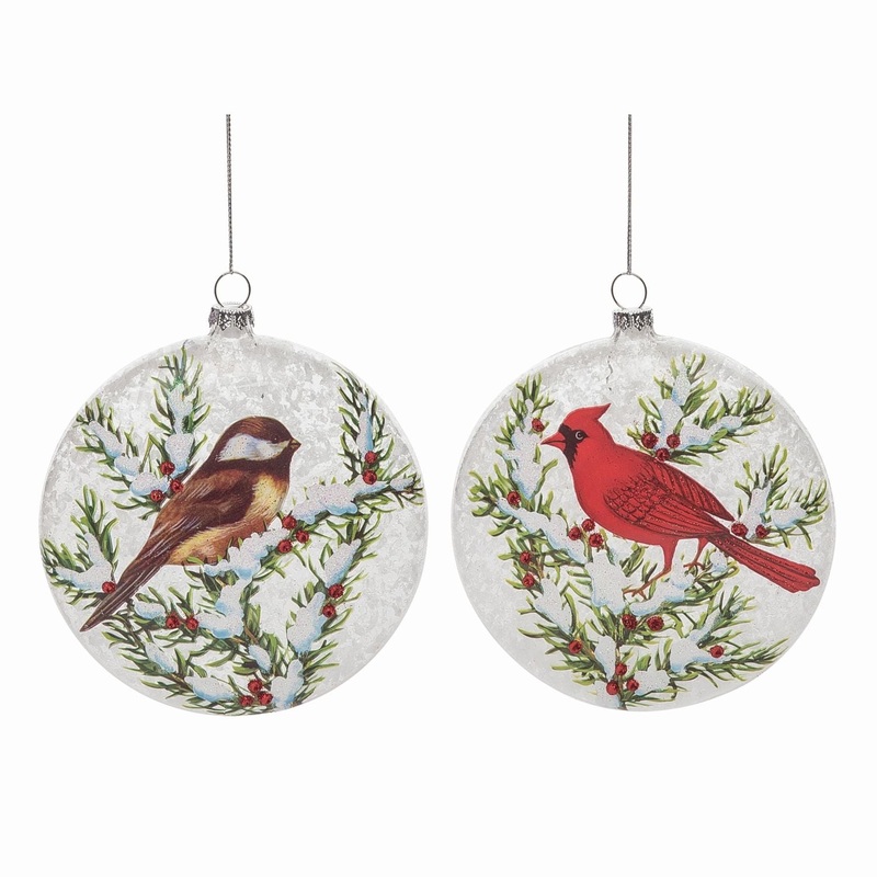 Transpac Glass Painted Winter Bird Ornament, Set Of 2, Assortment