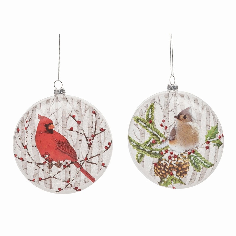 Transpac Glass Painted Winter Birds Ornament, Set Of 2, Assortment