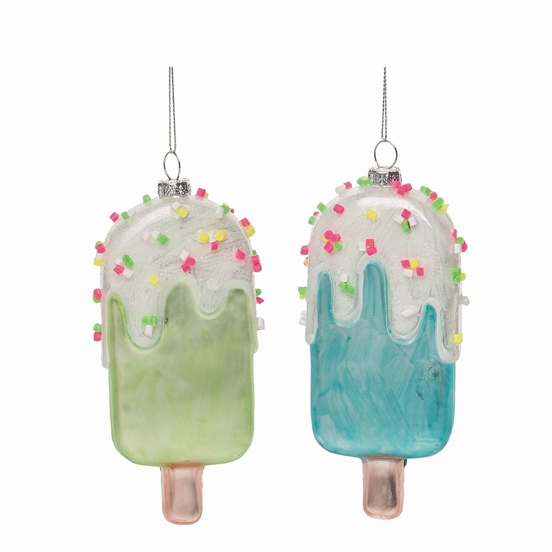 Transpac Glass Popsicle Ornament, Set Of 2, Assortment
