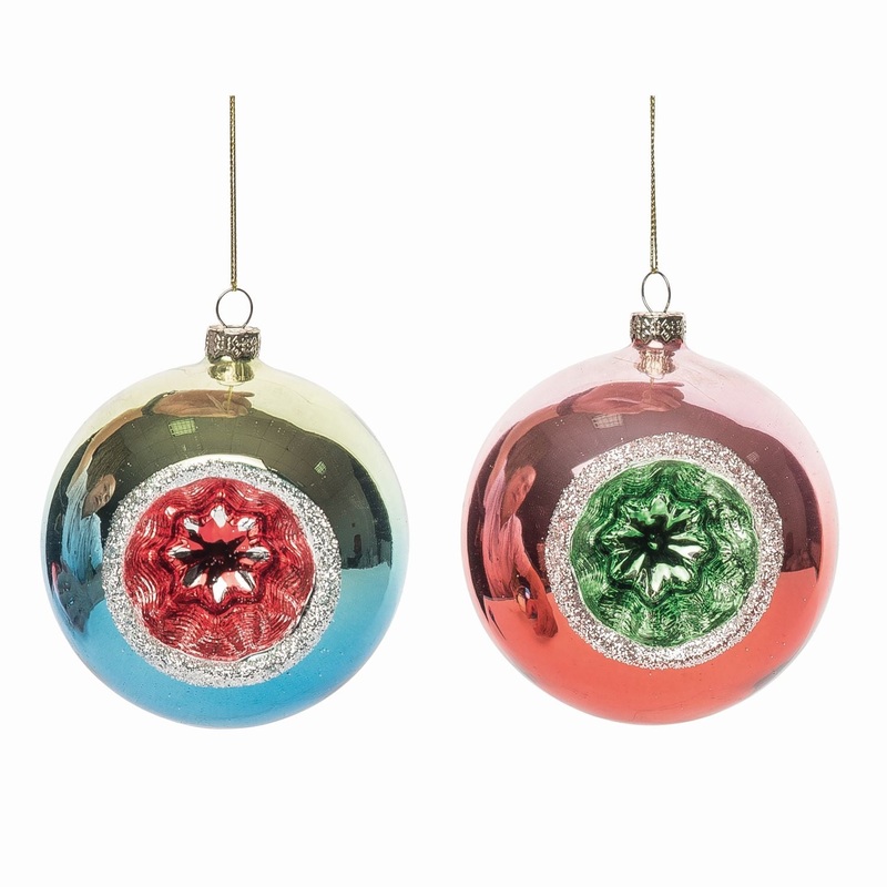 Transpac Glass Retro Round Ornament, Set Of 2, Assortment