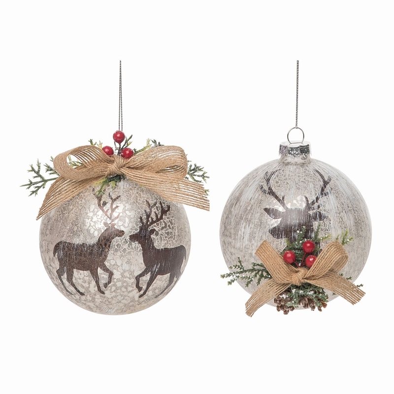 Transpac Glass Rustic Reindeer Ornament, Set Of 2, Assortment