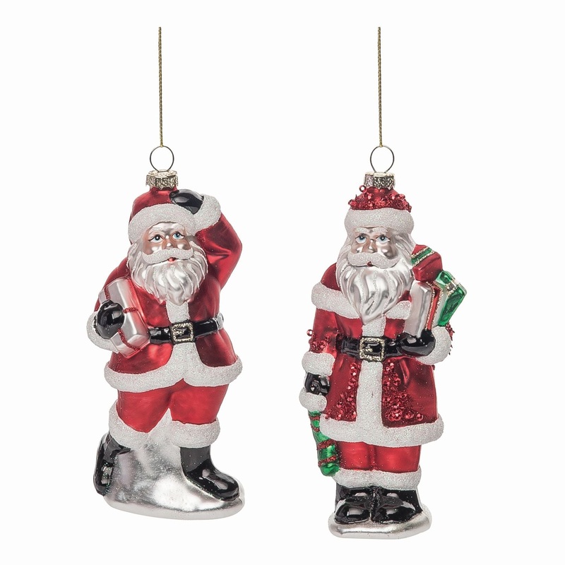 Transpac Glass Santa Glitter Ornament, Set Of 2, Assortment