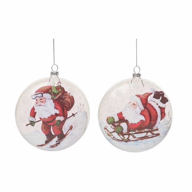 Transpac Glass Santa Ski/Sled Ornament, Set Of 2, Assortment