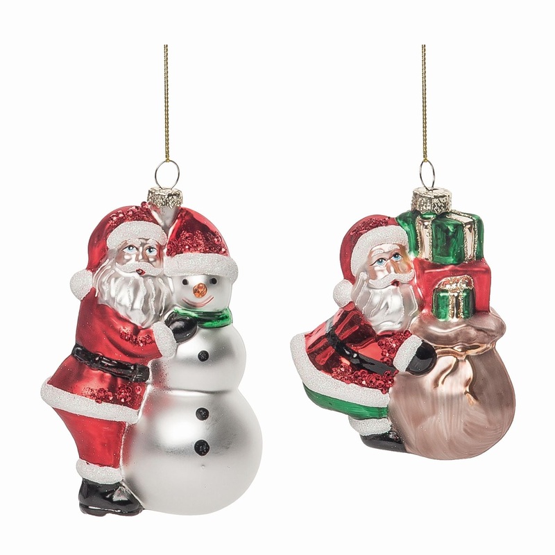 Transpac Glass Santa/Snowman Gift Ornament, Set Of 2, Assortment
