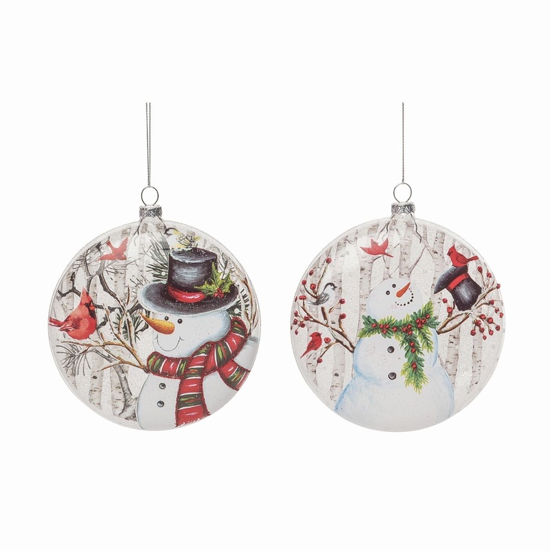 Transpac Glass Snowman Forest Ornament, Set Of 2, Assortment