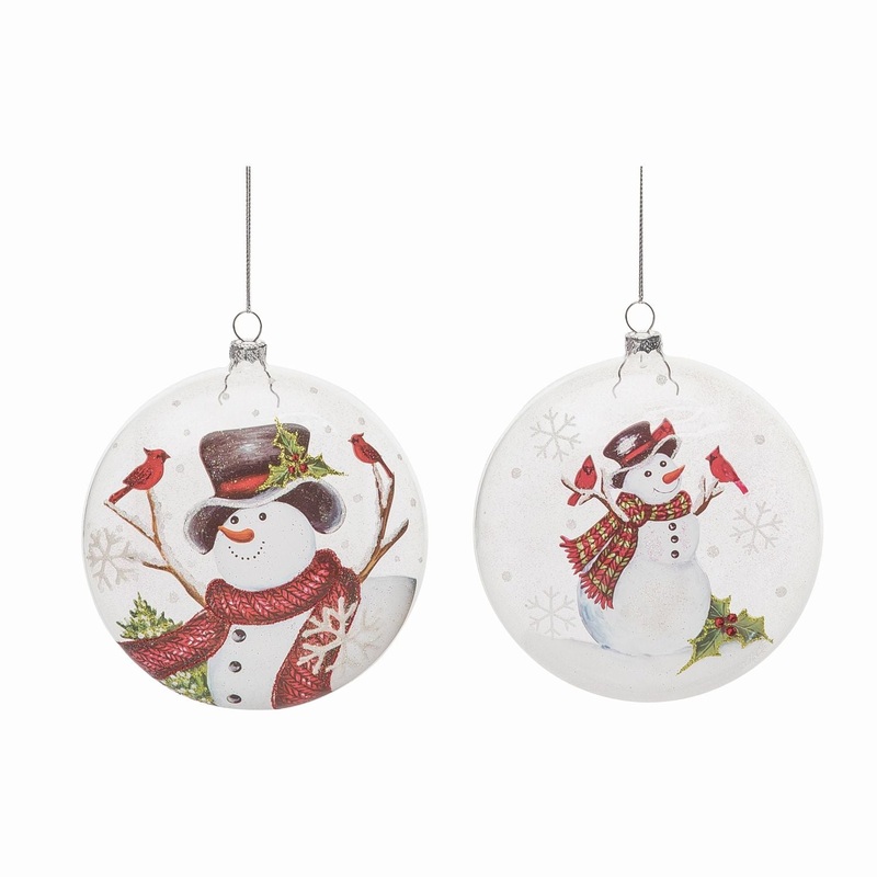Transpac Glass Snowman With Bird Ornament, Set Of 2, Assortment