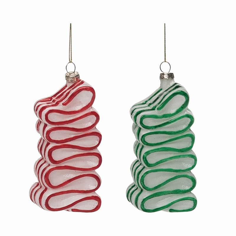 Transpac Glass Swirly Candy Ornament, Set Of 2, Assortment