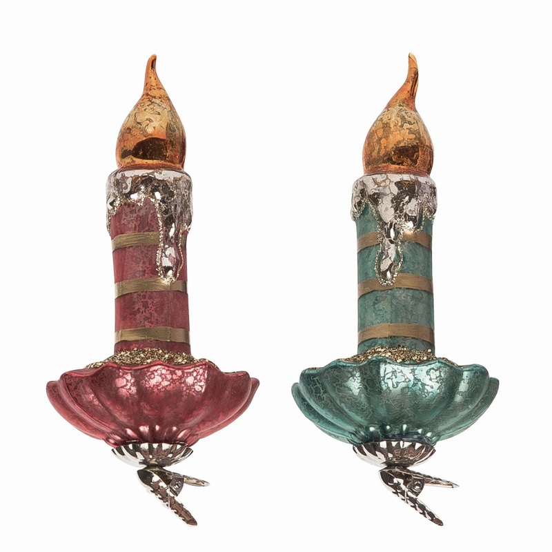 Transpac Glass Vintage Candle Clip Ornament, Set Of 2, Assortment