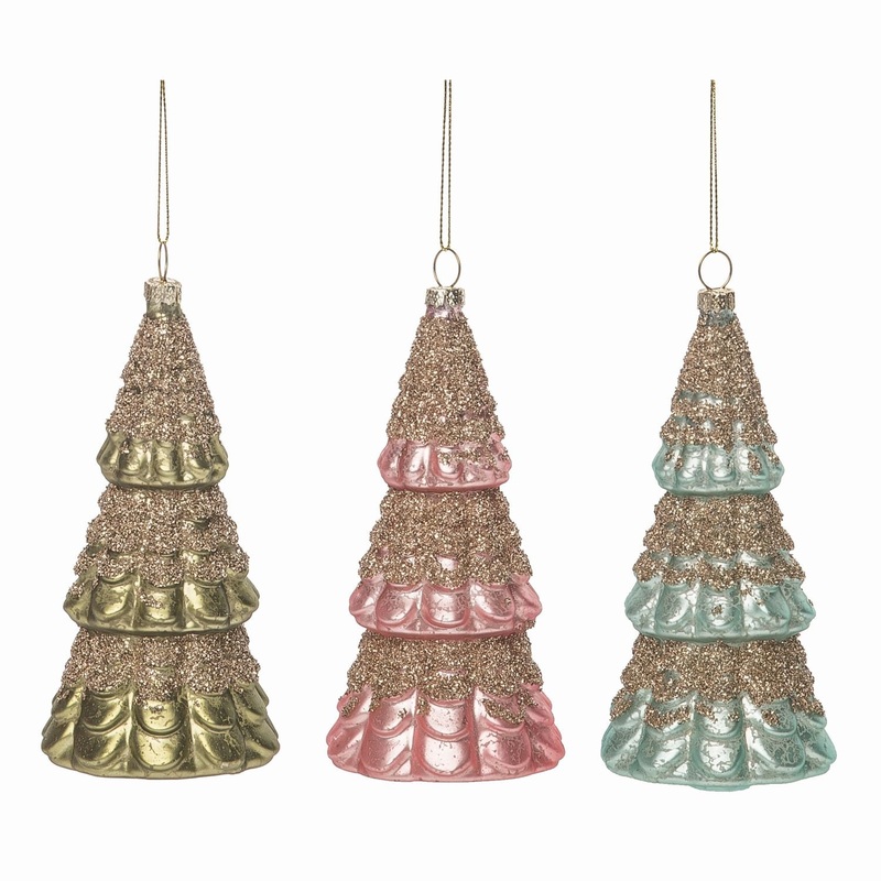 Transpac Glass Vintage Tree Ornament, Set Of 3, Assortment