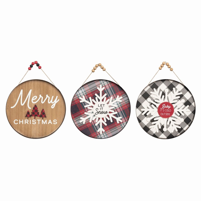 Transpac MDF Festive Hanging Sign, Set Of 3, Assortment