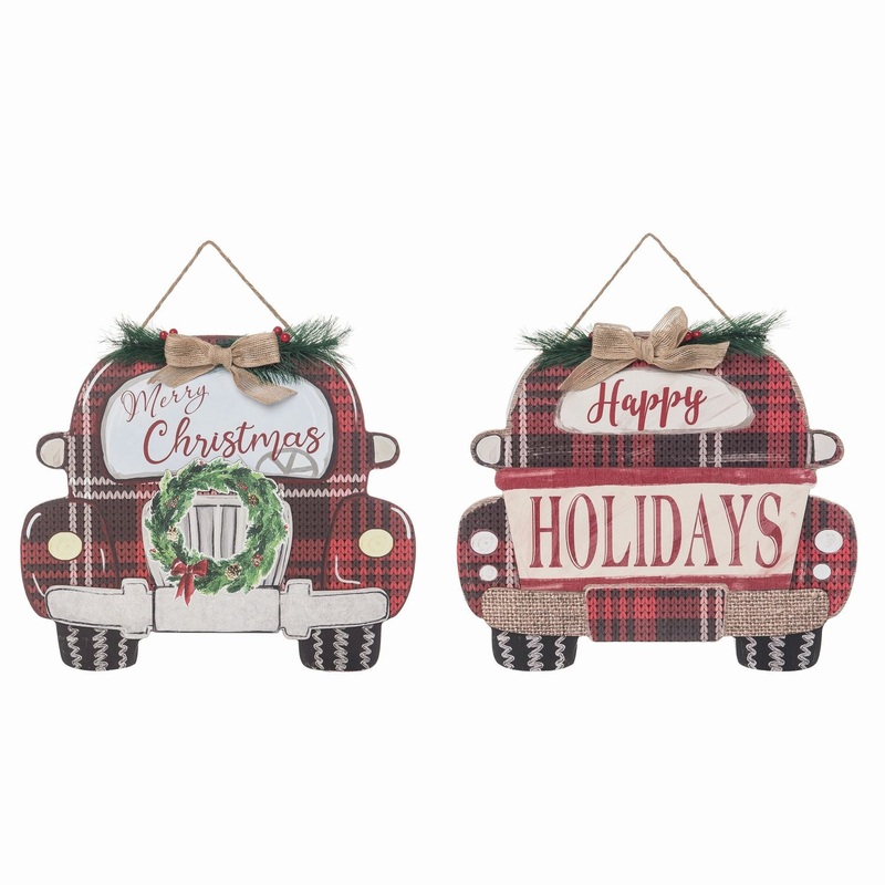 Transpac MDF Hanging Holiday Truck Decor, Set Of 2, Assortment