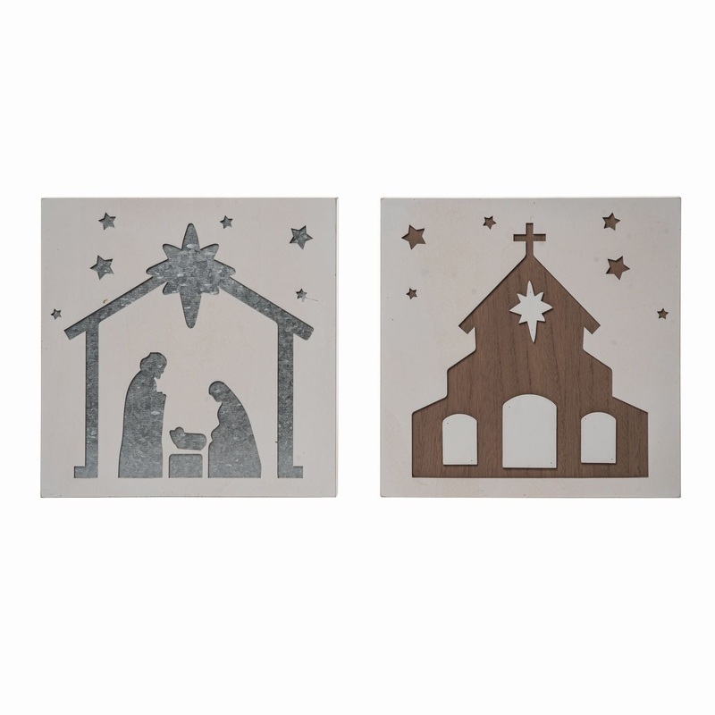 Transpac MDF/Metal Cut Out Holy Night Block Decor, Set Of 2, Assortment