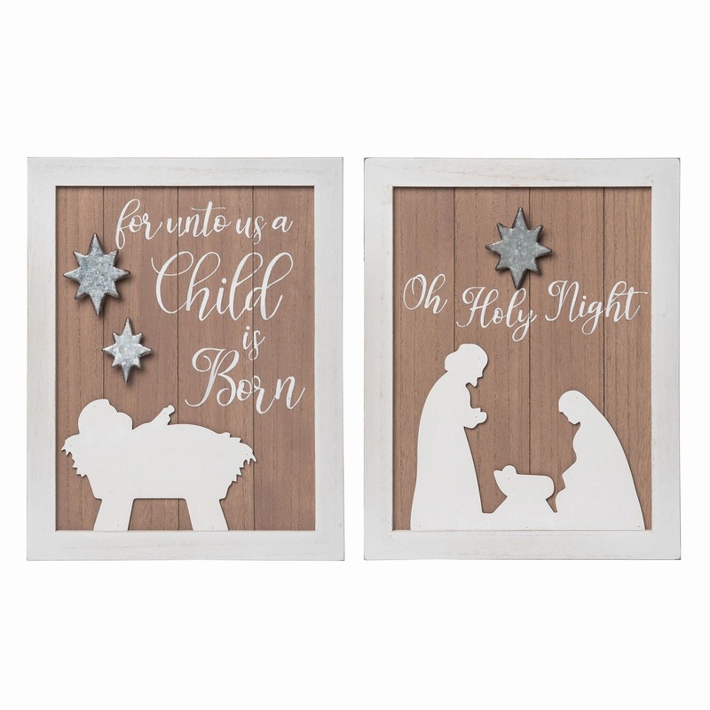 Transpac MDF/Metal Holy Night Block Decor, Set Of 2, Assortment