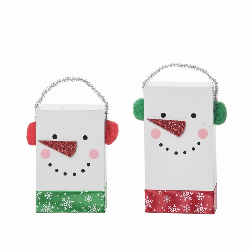 Transpac MDF Snowman Block Decor, Set Of 2
