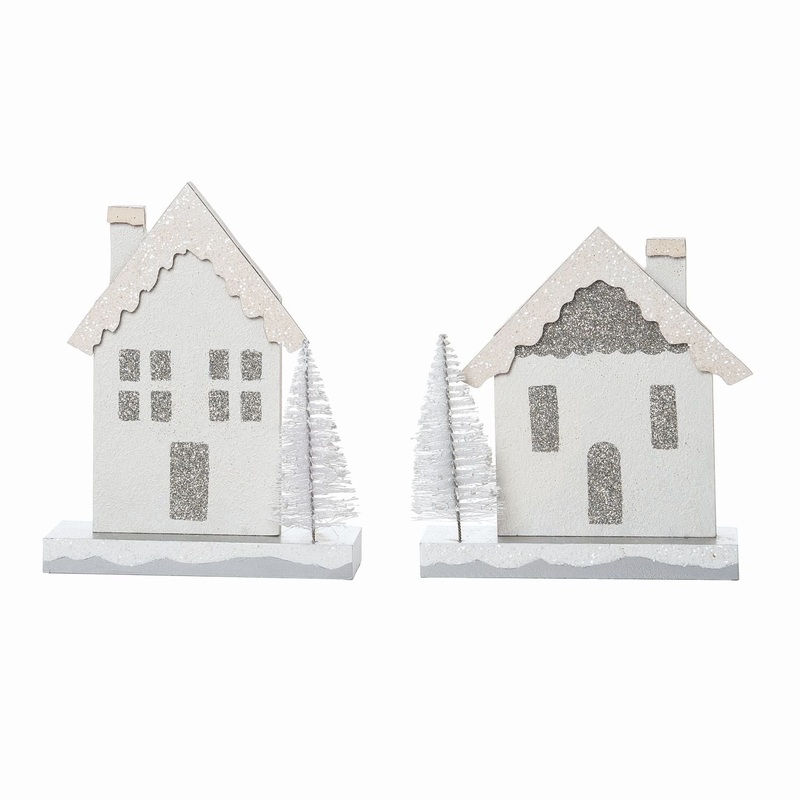 Transpac MDF Winter Glitter House Table Decor, Set Of 2, Assortment