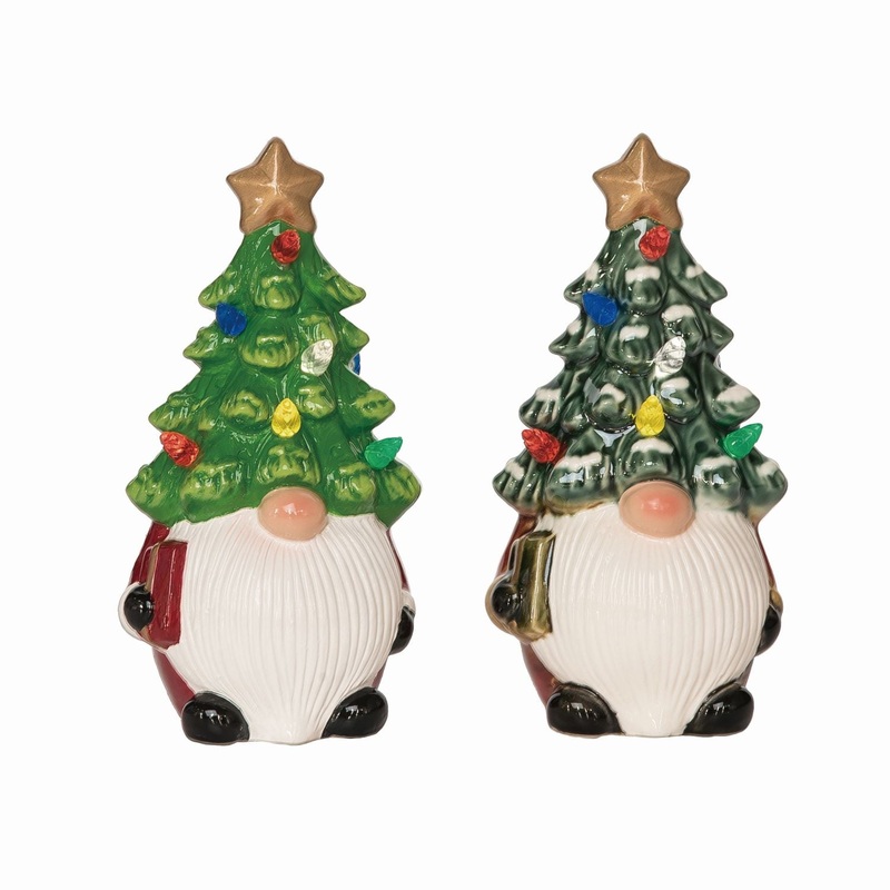 Transpac Medium Ceramic Light Up Gnome Tree, Set Of 2, Assortment