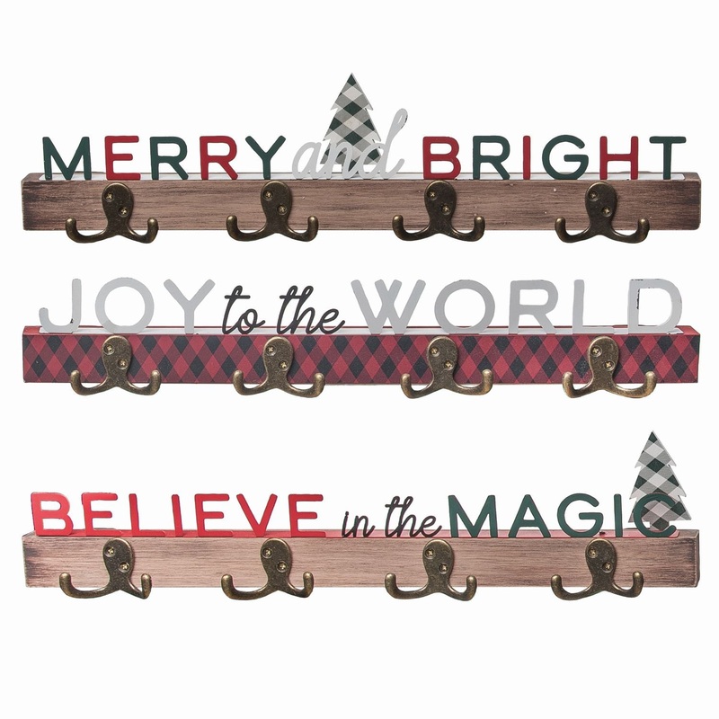 Transpac Metal Holiday Wall Decor With Hooks, Set Of 3, Assortment