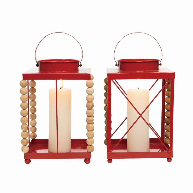 Transpac Metal Red Beaded Lantern, Set Of 2, Assortment