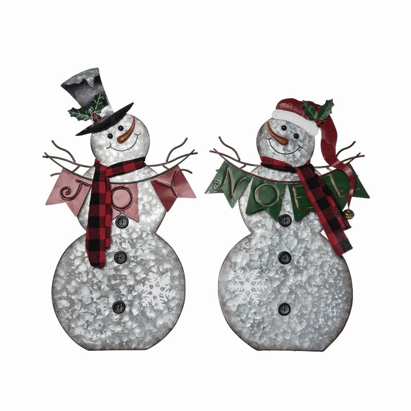 Transpac Metal Snowman With Banner, Set Of 2, Assortment