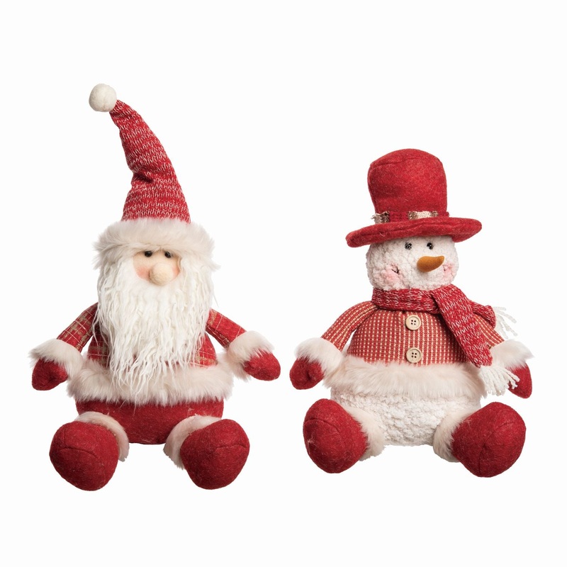 Transpac Plush Holiday Santa & Snowman Sitter, Set Of 2, Assortment