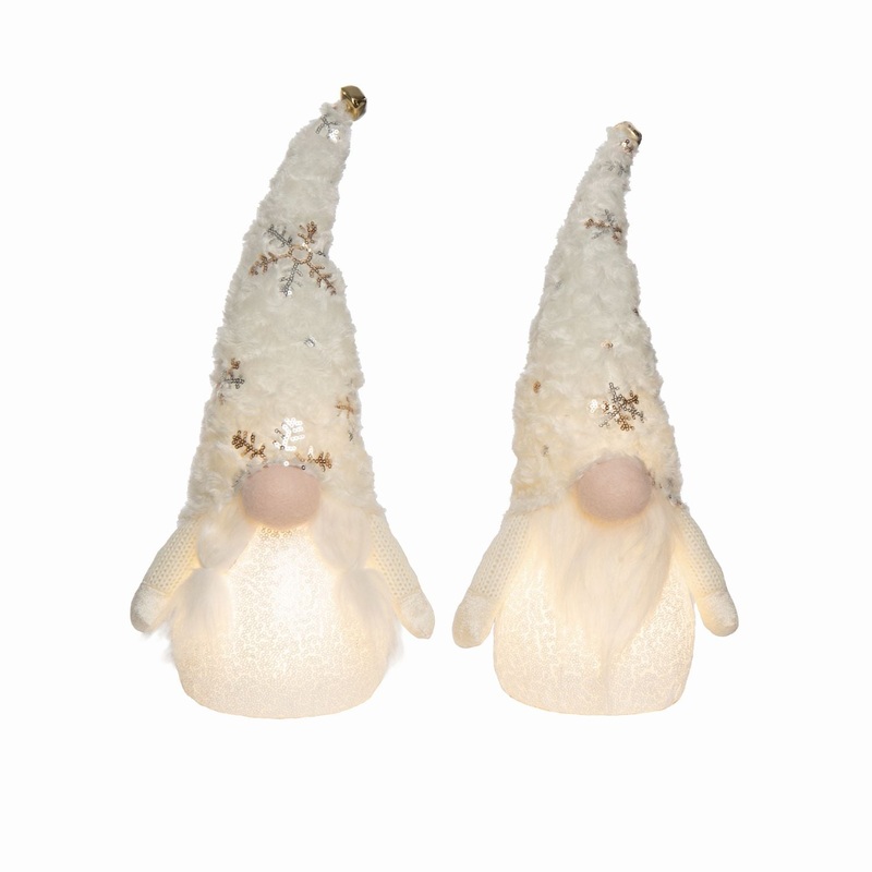 Transpac Plush Light Up Fancy Hat Christmas Gnome Sitter, Set Of 2, Assortment