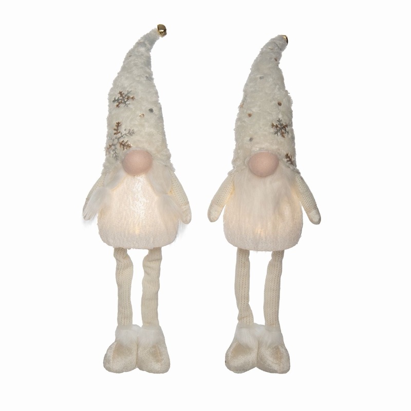 Transpac Plush Light Up Fancy Hat Christmas Standing Gnome, Set Of 2, Assortment