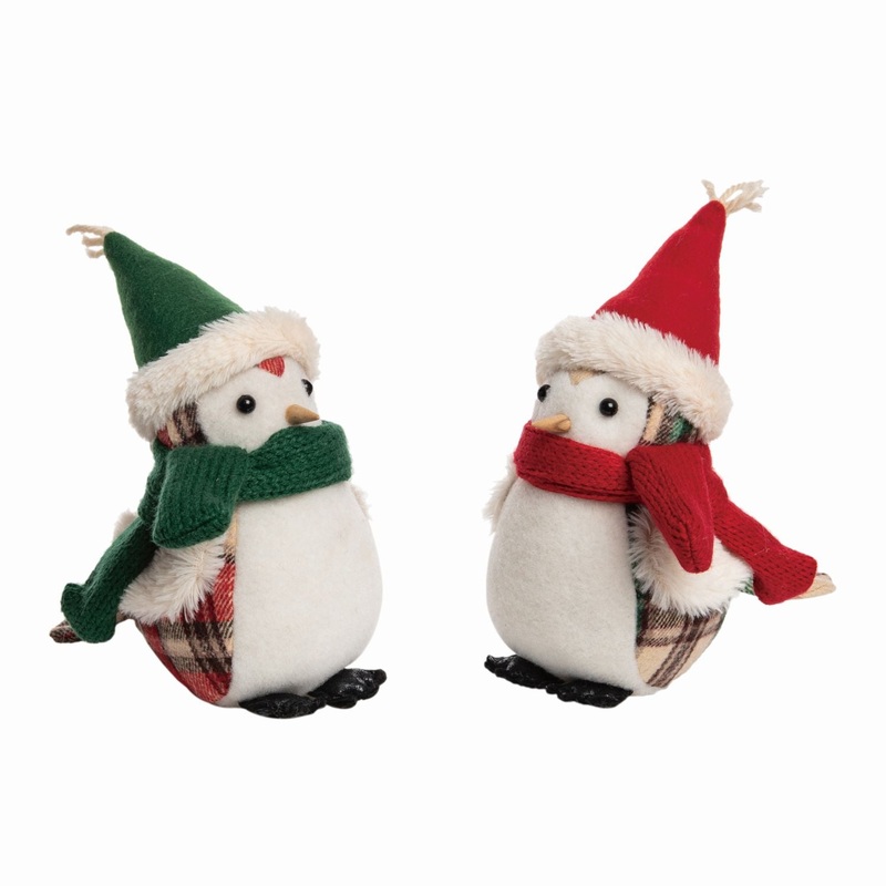 Transpac Plush Plaid Bird Sitter, Set of 2, Assortment