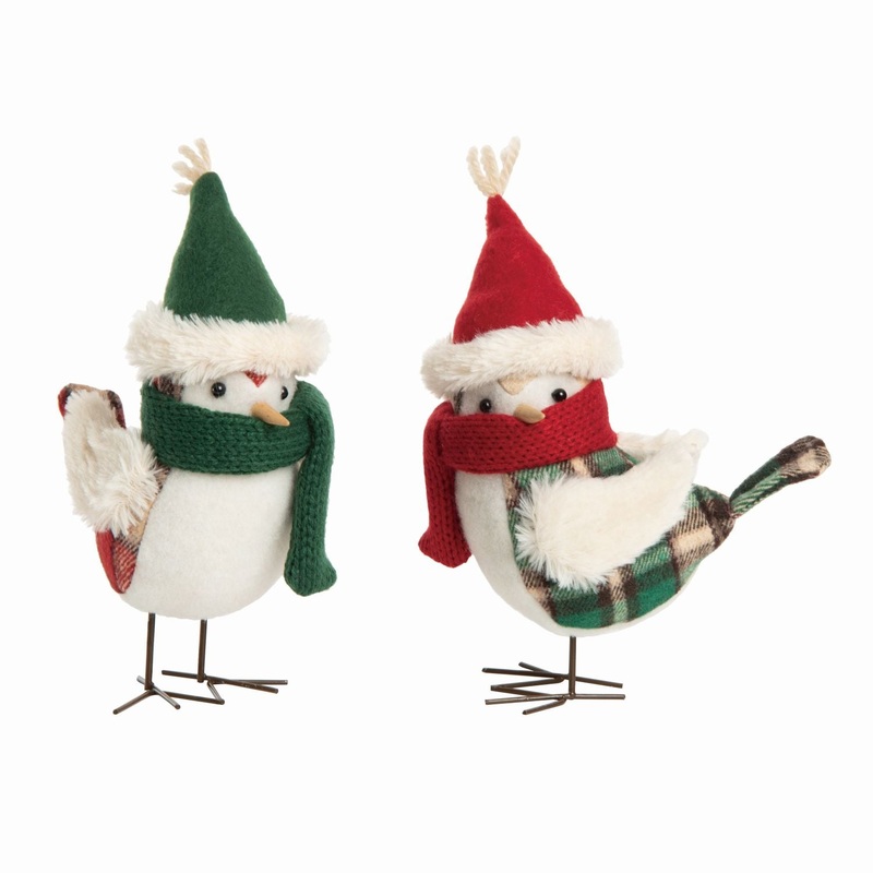 Transpac Plush Plaid Bird With Metal Legs, Set Of 2, Assortment