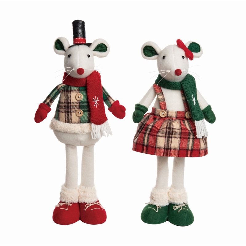 Transpac Plush Plaid Standing Mouse, Set Of 2, Assortment