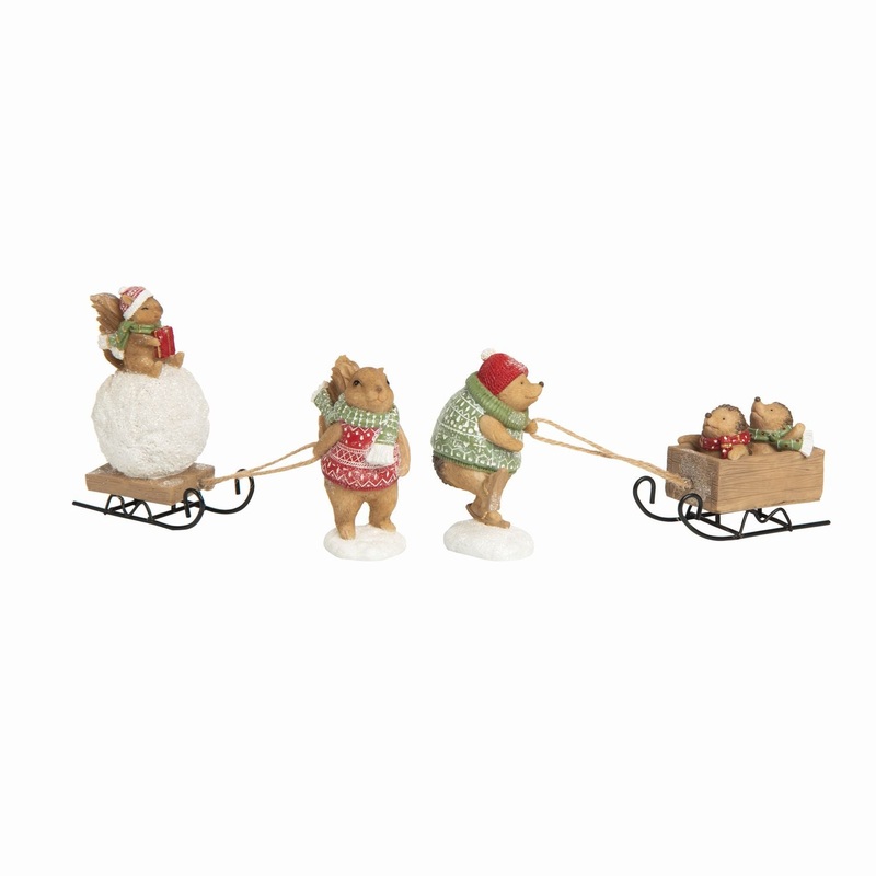 Transpac Resin Fair Isle Critter Sledge Figurine, Set Of 2, Assortment