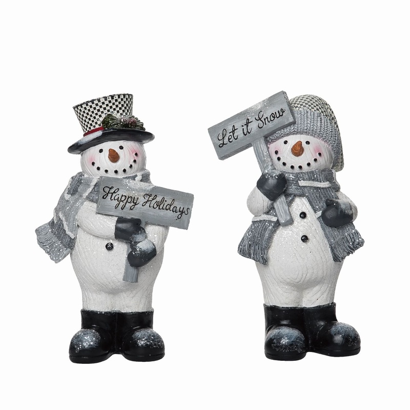 Transpac Resin Gray Plaid Snowman Decor, Set Of 2, Assortment