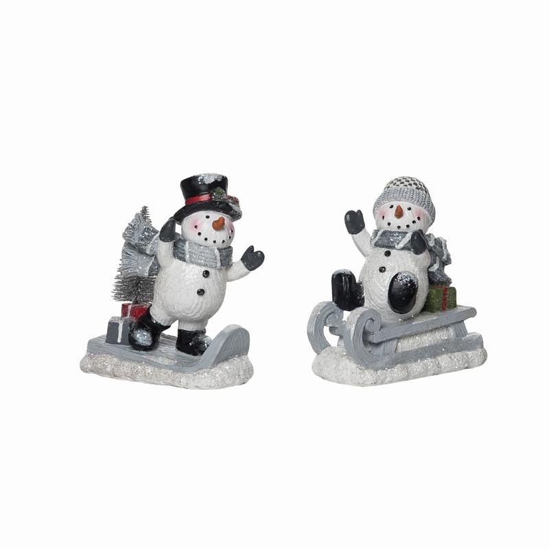Transpac Resin Gray Sledding Snowman Figurine, Set Of 2, Assortment
