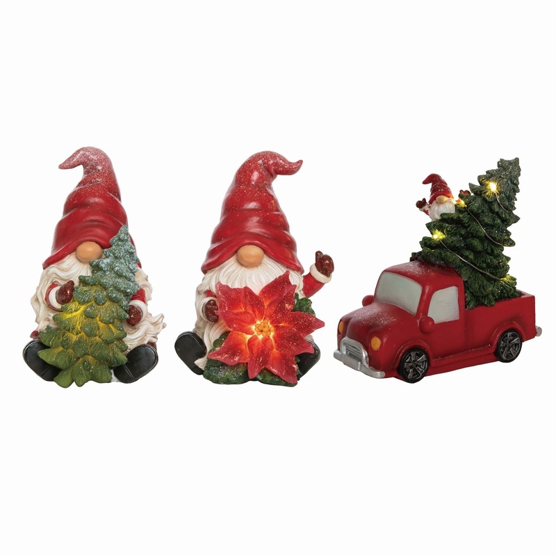Transpac Resin Light Up Glitz Gnome Decor, Set Of 3, Assortment