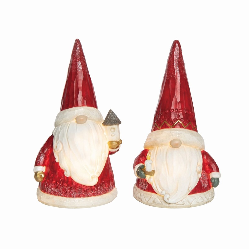 Transpac Resin Light Up Santa Gnome Decor, Set Of 2, Assortment