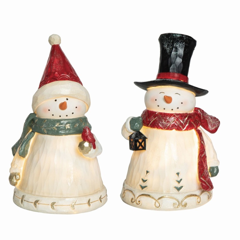 Transpac Resin Light Up Smiling Snowman Decor, Set Of 2, Assortment