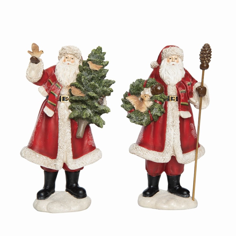 Transpac Resin Rustic Santa Figurine, Set Of 2, Assortment