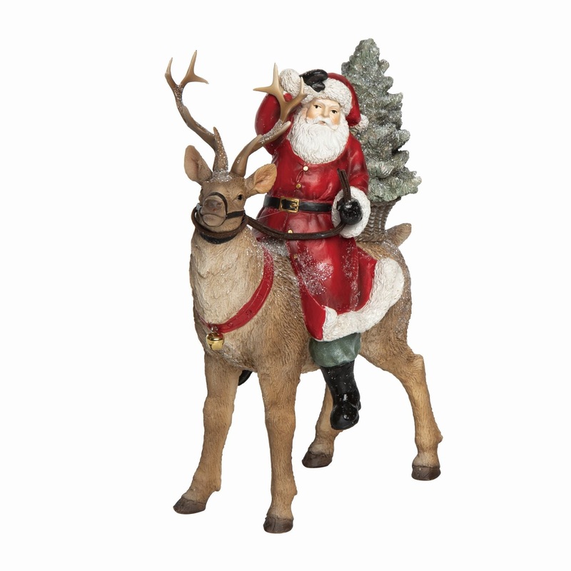 Transpac Resin Rustic Santa & Reindeer Figurine