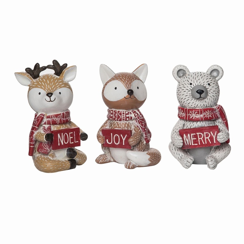 Transpac Resin Sitting Winter Critter Figurine, Set Of 3, Assortment