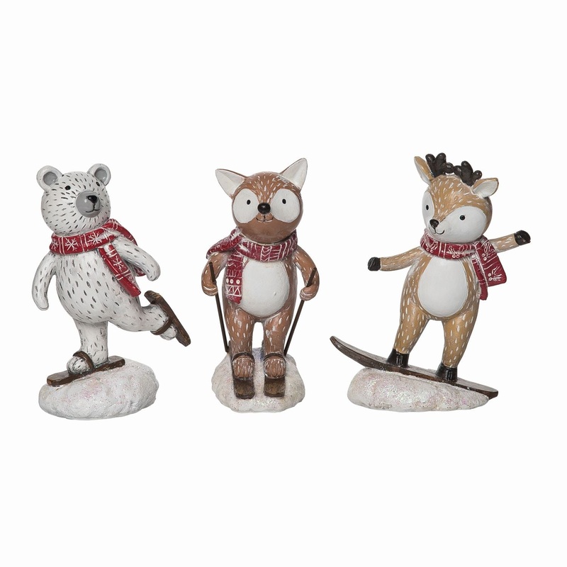 Transpac Resin Skiing Winter Critter Figurine, Set Of 3, Assortment