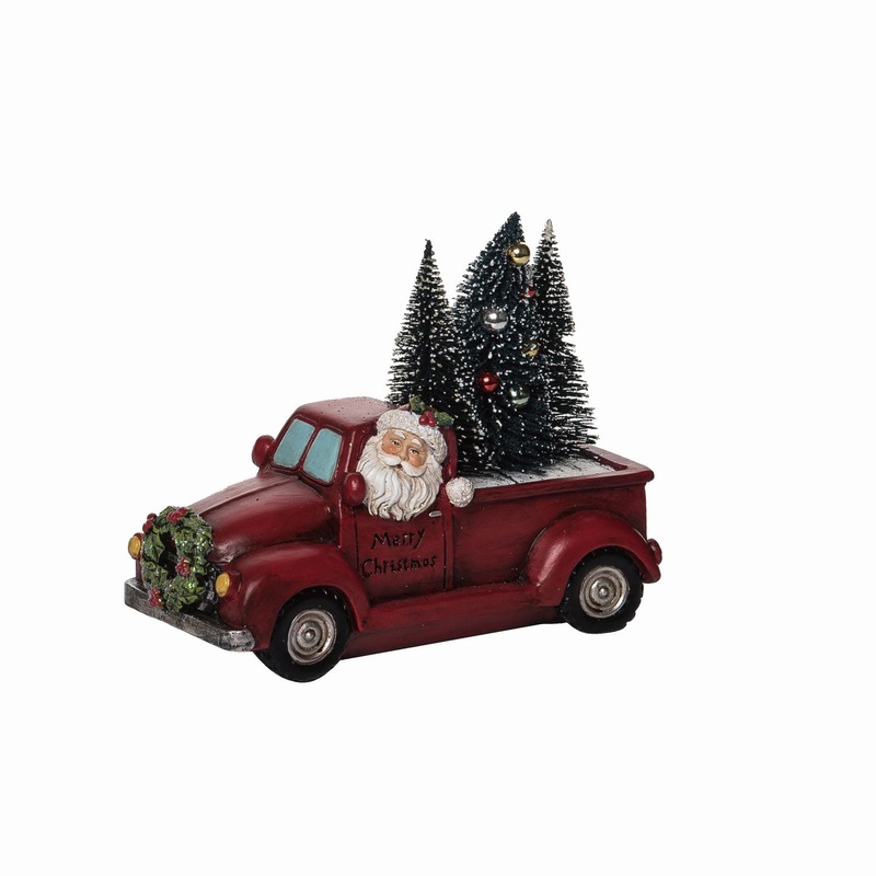 Transpac Resin Truck With Bottle Brush Tree Decor