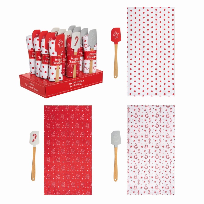 Transpac Silicone Christmas Spatula/Tea Towel Gift Set In Display, Set Of 12