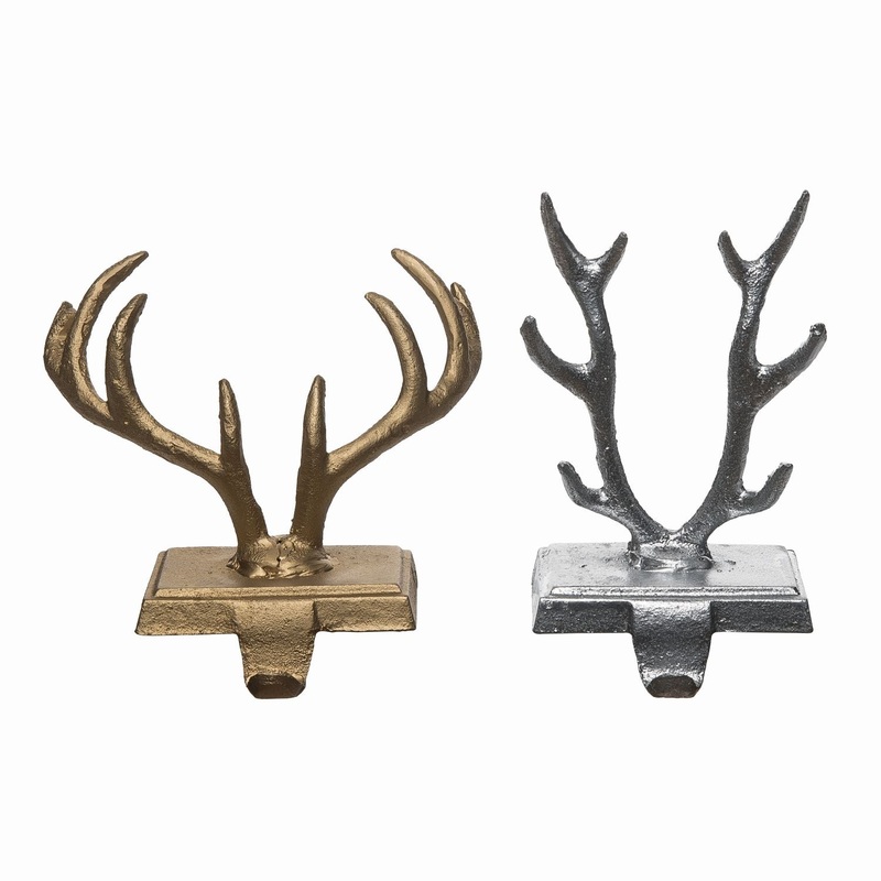 Transpac Cast Iron Antler Stocking Hanger, Set Of 2, Assortment