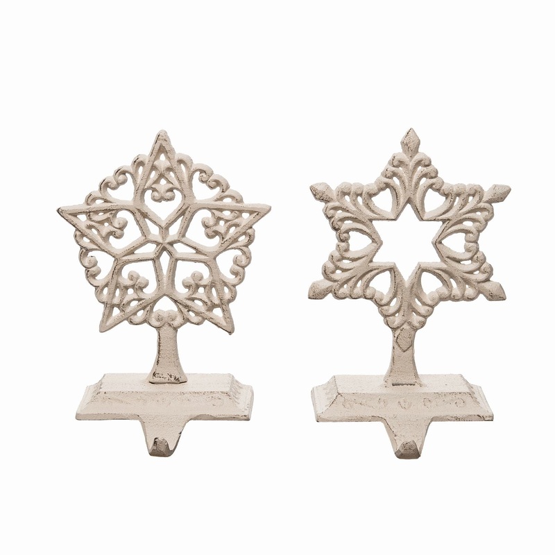 Transpac Cast Iron Ornate Snowflake Stocking Hanger, Set Of 2, Assortment