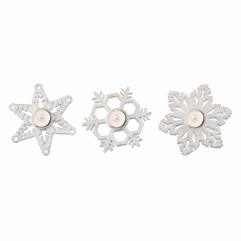 Transpac Cast Iron Snowflake Candle Holder, Set Of 3, Assortment