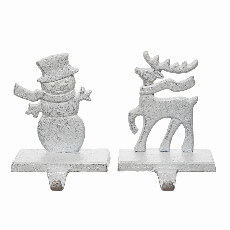 Transpac Cast Iron Snowman/Reindeer Stocking Hanger, Set Of 2, Assortment