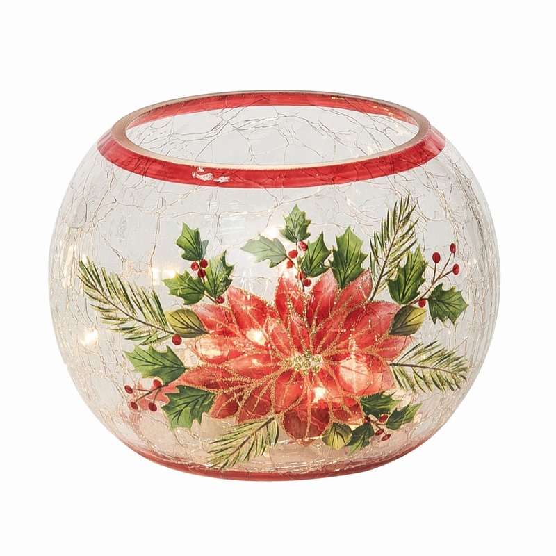 Transpac Glass Light Up Poinsettia Round Vase