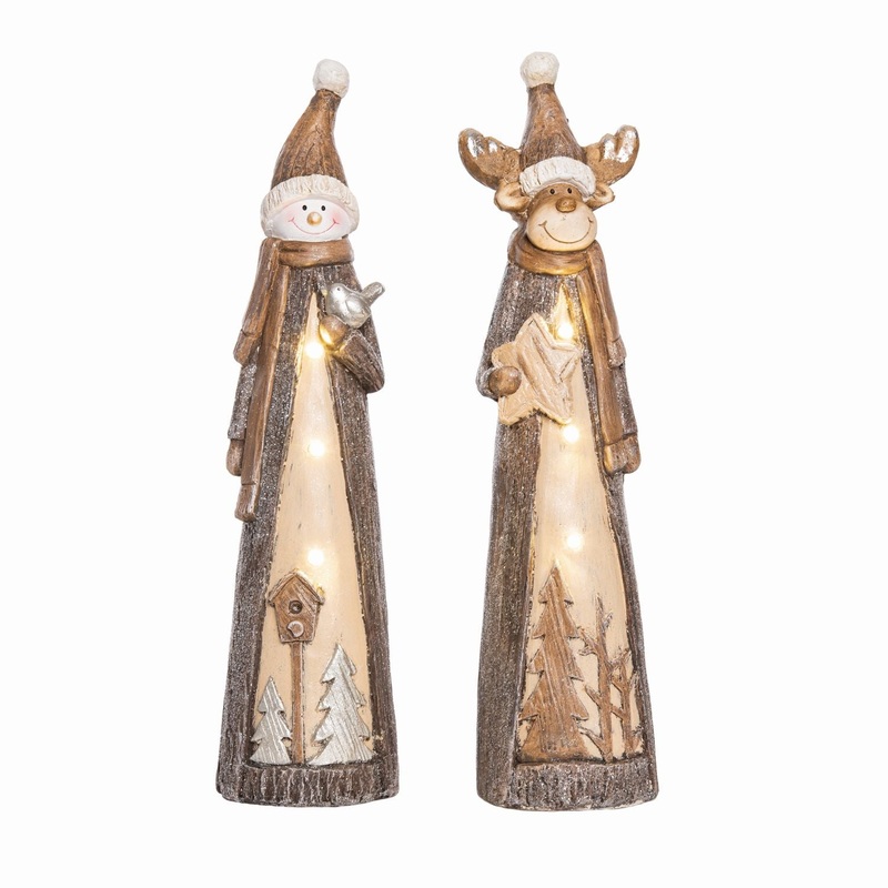 Transpac Large MgO Light Up Snowman/Reindeer Decor, Set Of 2, Assortment
