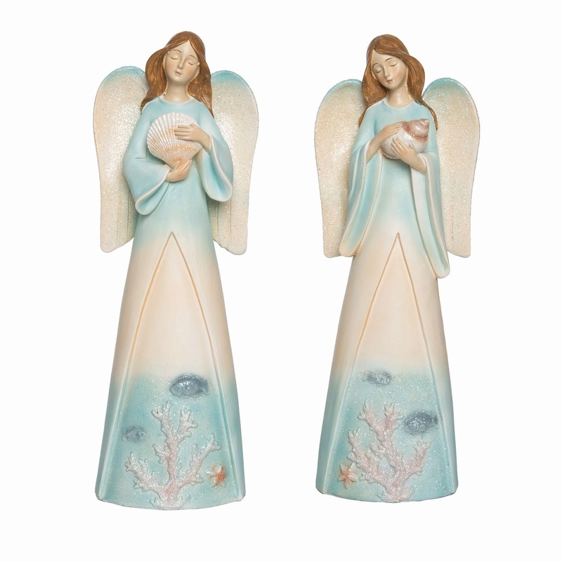 Transpac Large Resin Coastal Angel Decor, Set Of 2, Assortment